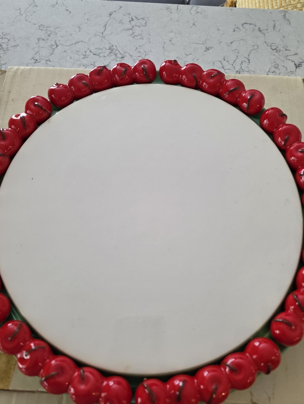 Vintage Shafford Japan Ceramic Round Serving Plate with Rare Red Apple Rim